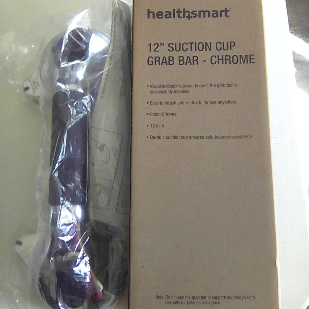 Grab bar, 12 in, chrome, visual indicator, Healthsmart, new, opened box